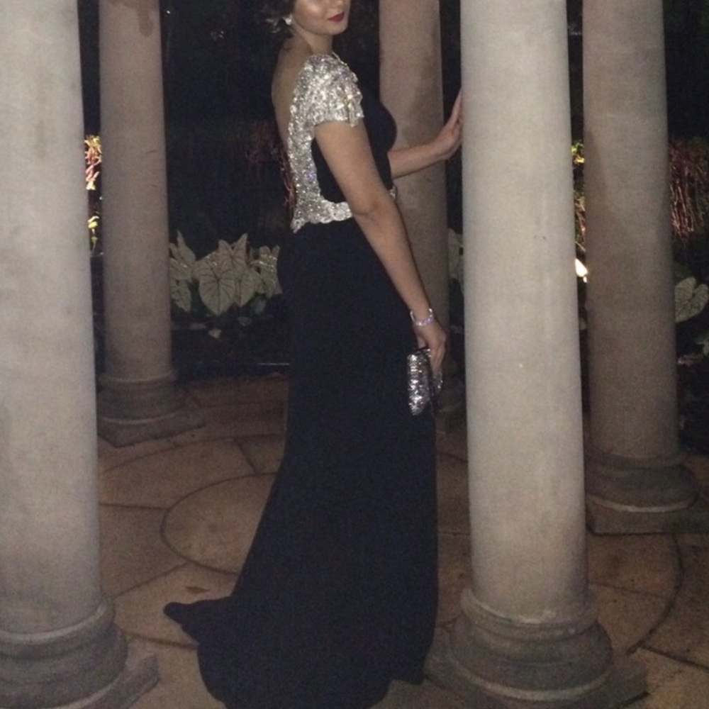 Black fitted gown with Swarovski crystal